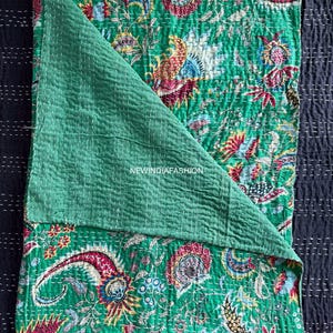 Edredón Kantha indio decorativo cosido a mano, colcha bohemia de algodón, manta, edredón kantha de algodón, sábana, ropa de cama estampada