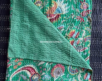 Indyjska Kantha Quilt King Handmade Kantha Bed Cover Throw Reversible Blanket Pościel Czysta Bawełna