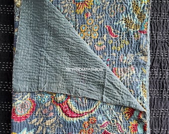 New Print Indian Kantha Quilt Handmade Kantha Bedcover Indian Kantha Bedspread Throw Cotton Blanket Gudari Kantha Quilt For Sale ,Gift