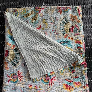Handmade Kantha Bedspread Twin Queen Size Cotton Throw Blanket Bed Cover Quilting Boho Bedding Quilted Bohemian Gudari Bedsheets