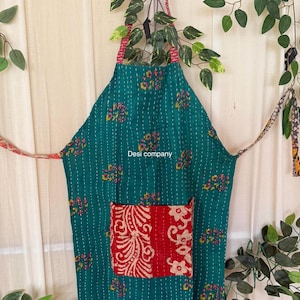 Vintage Kantha-förkläde: Handgjord sari i återvunnen bomull