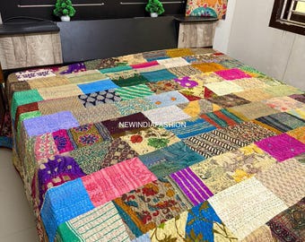Seidenpatchwork Kantha Quilt Decke Tagesdecke Patch Kantha Überwurf Kantha Rallies Sari Quilt