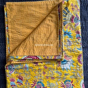 Edredones de algodón King Kantha Quilting Queen, manta con estampado floral, colcha bohemia, edredón hecho a mano