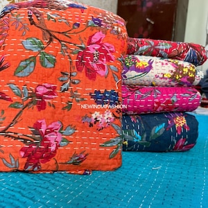 Cotton  Handmade Boho Cotton fabric Kantha quilt, Throw Bedspread, Vintage Blanket, Christmas gift, Gift for her, Decorative Kantha Throw,