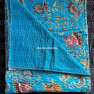 Edredón Kantha indio hecho a mano, colcha bohemia, manta de algodón, funda de cama Kantha, colcha bohemia