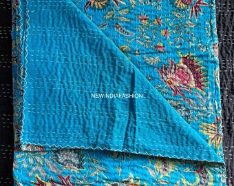 Indian Handmade Kantha Quilt Bedspread Throw Cotton Blanket Gudari Queen Bedcover And Twin Bedcover