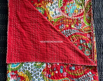 Handmade Floral Kantha Quilt Indian Kantha Quilt Kantha Bedcover Cotton Blanket Gudari