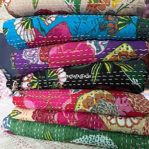 Multi colours Quilt,Hand Stitched Indian Kantha quilt Bohemian bedspread cotton Throw Blanket Decorative Bedsheet