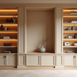 Sand Tone Bookshelf Zoom Background, Mediterranean Home Library (Digital Download)