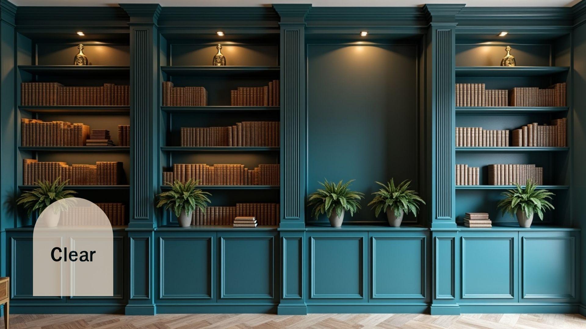 Teal Library Zoom Background, Classic Bookshelf Virtual Backdrop ...