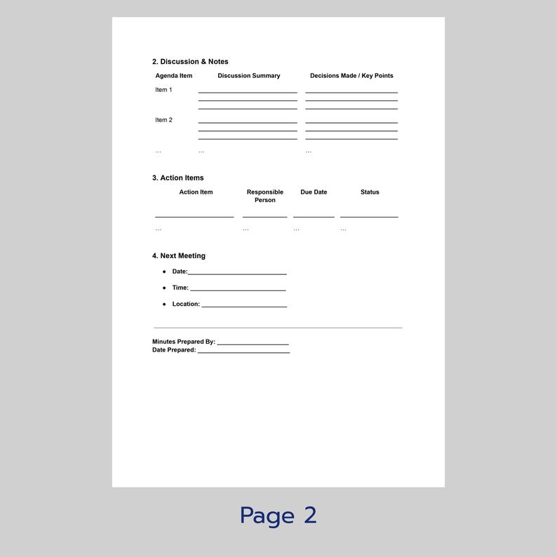 Printable Meeting Minutes Template | Business Meeting Notes | Editable Meeting Agenda &amp; Action ...
