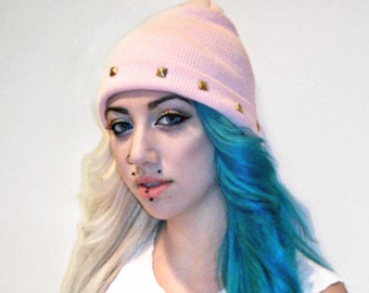 Baby Pink Beanie with Silver or Gold Studs