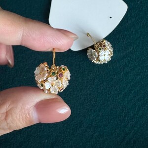 Mini Floral Basket Earrings – Vintage Inspired Drop Earrings with 3D Blossoms, Romantic Gold Flower Hoop Dangles