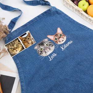 Custom Apron Embroidered Pet - Embroidered Cat Mom Gift - Personalized Pet Photo Apron - Cooking Apron With Pet Portrait, Mom Gift