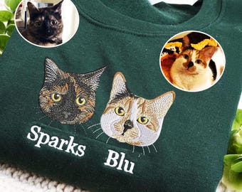 Besticktes Katzen Sweatshirt: Individuell angefertigtes Haustier-Memorial Rundhalsausschnitt