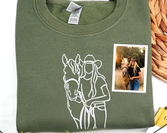 Custom Horse Sweatshirt from Picture - Western Horses Sweatshirt Embroidered - Horse Memorial Sweatshirt - Equestrian Gift