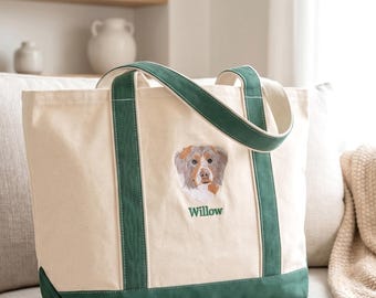 Custom Embroidered Pet Portrait Tote Bag - Dog, Cat Tote Bag - Personalized Pet Bag - Dog Mom Gift, Birthday Gift For Aunt