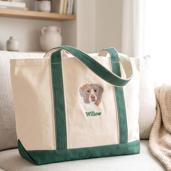 Custom Embroidered Pet Portrait Tote Bag - Dog, Cat Tote Bag - Personalized Pet Bag - Dog Mom Gift, Birthday Gift For Aunt