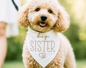 Custom Dog Pregnancy Announcement Bandana, Embroidered Big Sister or Big Brother Bandana, Baby Reveal Pet Scarf, New Baby Announcement Gift