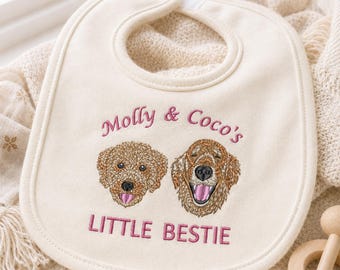 Babero personalizado bordado con mascotas - Babero con retrato de perro bordado a partir de una foto - Babero del mejor amigo del perro, regalo para bebé