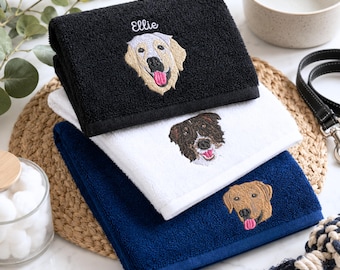 Custom Pet Embroidered Towel - Personalized Towel With Dog Cat Picture, Beach Towels - Fathers Day Gift For Dog Dad - Pet Lover Gift