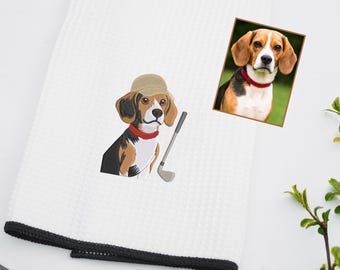 Besticktes Hunde Golf Handtuch - Personalisiertes Golf Handtuch mit Hunde Portrait vom Foto - Benutzerdefiniertes Golf Handtuch mit Haustier Foto - Golf Geschenke für Männer