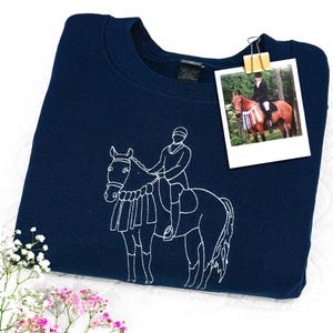 Custom Embroidered Horse Portrait From Photo Sweatshirt - Pet Portrait Sweatshirt - Personalised Horse Riding Hoodies - Equestrian Gifts