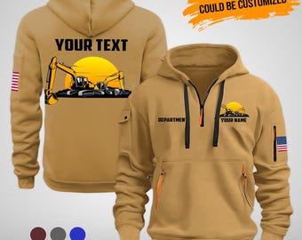 Sudadera de trabajo de algodón personalizada con cremallera de un cuarto: regalo personalizado para operador de maquinaria pesada