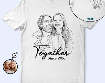 Custom Photo Pencil Sketch Together Since Couple T Shirt, Personalized Anniversary Portrait Tee, Romantic Gift for Him & Her