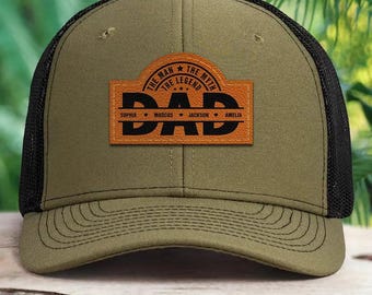Custom Leather Patch Hat, Dad The Man The Myth The Legend Cap, Personalized Papa Grandpa Gift