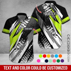 Personalized Name and Text Shirt, Racing Style Uniform Shirt, All Over Print Button Shirt, Custom Team Shirt, Custom Pit Crew Shirt