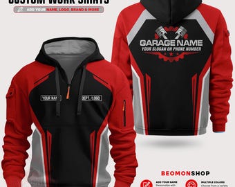 Custom Mechanic Quarter Zip Hoodie, Personalized Auto Shop Hoodie, Garage Workwear, Automotive Technician Pullover, Mechanic Work Shirt