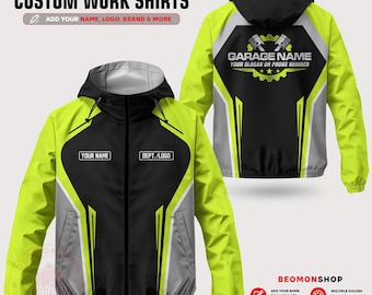 Custom Mechanic Windbreaker Jacket, Personalized Garage Work Jacket, Automotive Technician Jacket, Auto Shop Uniform, Custom Workwear
