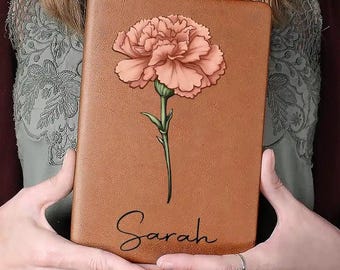 Custom Birth Month Flowers Bloom Where You're Planted Personalized Leather Journal, Custom Floral Notebook Gift for Women