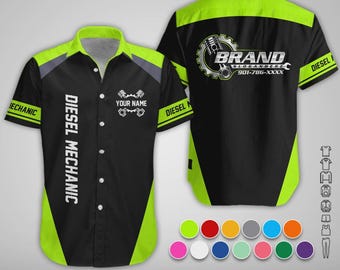 Custom Diesel Mechanic Button Work Shirt: Personalized Garage Workwear Uniform