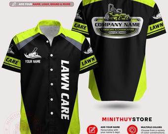 Professional Lawn Care Uniform Shirt, Custom Landscaping Button Up, Personalized Lawn Service Team Workwear