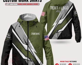 Personalized Racing Windbreaker Jacket– Custom Name And Logo Lightweight Workwear Uniform
