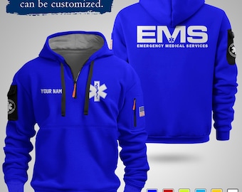 Sudadera con capucha y cremallera de un cuarto para paramédicos personalizada: uniforme de trabajo personalizado