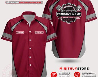 Custom Mechanic Work Shirt, Personalized Name Logo Team Uniform, Professional Crew Garage Apparel