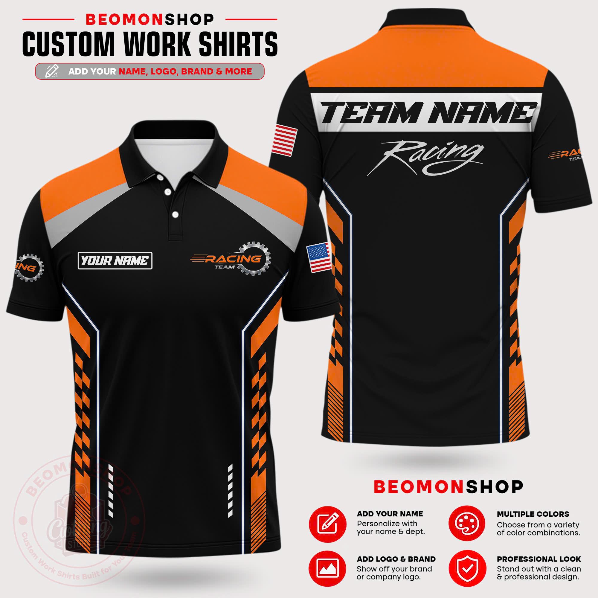 Custom Racing Team Polo Shirt with Name, Logo & Text Personalized Pit Crew Uniform Motorsport Crew Apparel Race Team Work Shirt