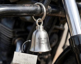 Personalized Handwriting Motorcycle Guardian Bell, Custom Memorial Ride Bell Gift for Biker Dad, Husband, Boyfriend