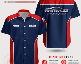 Custom Work Button Shirt, Personalized Team Uniform with Name & Logo, Professional Crew Apparel for Auto Teams
