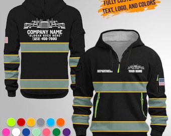 Custom Trucking Lover Quarter Zip Work Hoodie: Uniform For Delivery Team Logistics Company