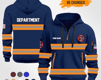Sudadera con capucha de trabajo con cremallera de un cuarto de bombero personalizada: regalo para operador de equipo pesado con bandera de EE. UU.