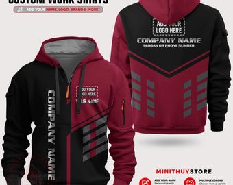 Personalized Branding All Over Printed Quarter Zip Hoodie – Custom Name And Logo Workwear Uniform