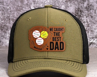 We Caught The Best Dad Personalized Cap, Baseball Softball Dad Hat with Kids' Names, Father’s Day Gift for Coach Dad