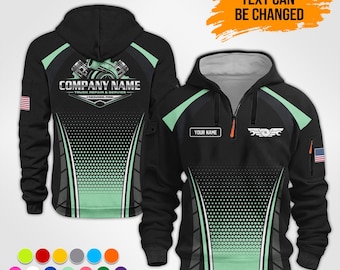 Custom Diesel Turbo Mechanic Quarter Zip Work Hoodie: All Over Printed Uniform