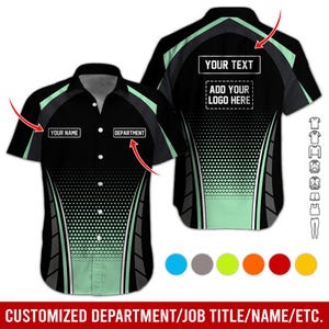 Custom Name And Logo Work Shirt, Personalized Uniform with Department Text, All Over Printed Button-Up Shirt for Staff, Mechanic, Warehouse