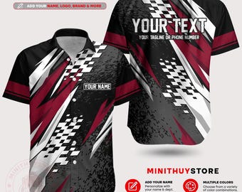 Custom Racing Flash Button Shirt, Personalized Motorsport Team Uniform, Speed Style Crew Workwear with Name & Logo