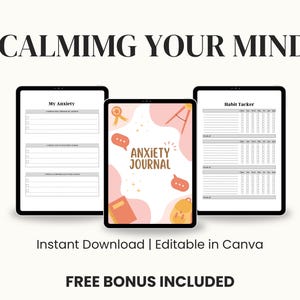 Anxiety Journal 24 Page Editable Canva Printable PDF Mental Health Planner Emotional Wellness Workbook Stress Relief Tools